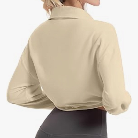 Quarter Zip Pullover Women Cropped Sweatshirt Long Sleeve w/Drawstring - Picture 4 of 7